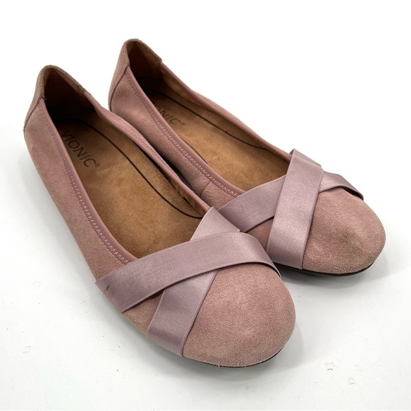 Vionic Shoes - VIONIC Maria Ballet Flats 8.5 Suede Leather Blush Pink Slip On Comfort Flat Shoe